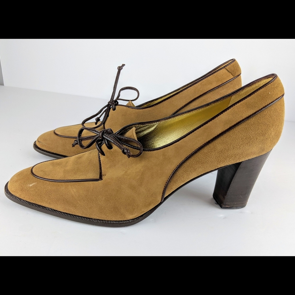 Bruno Magli Italy Tan Soft Suede Lace Up Pumps 6.5